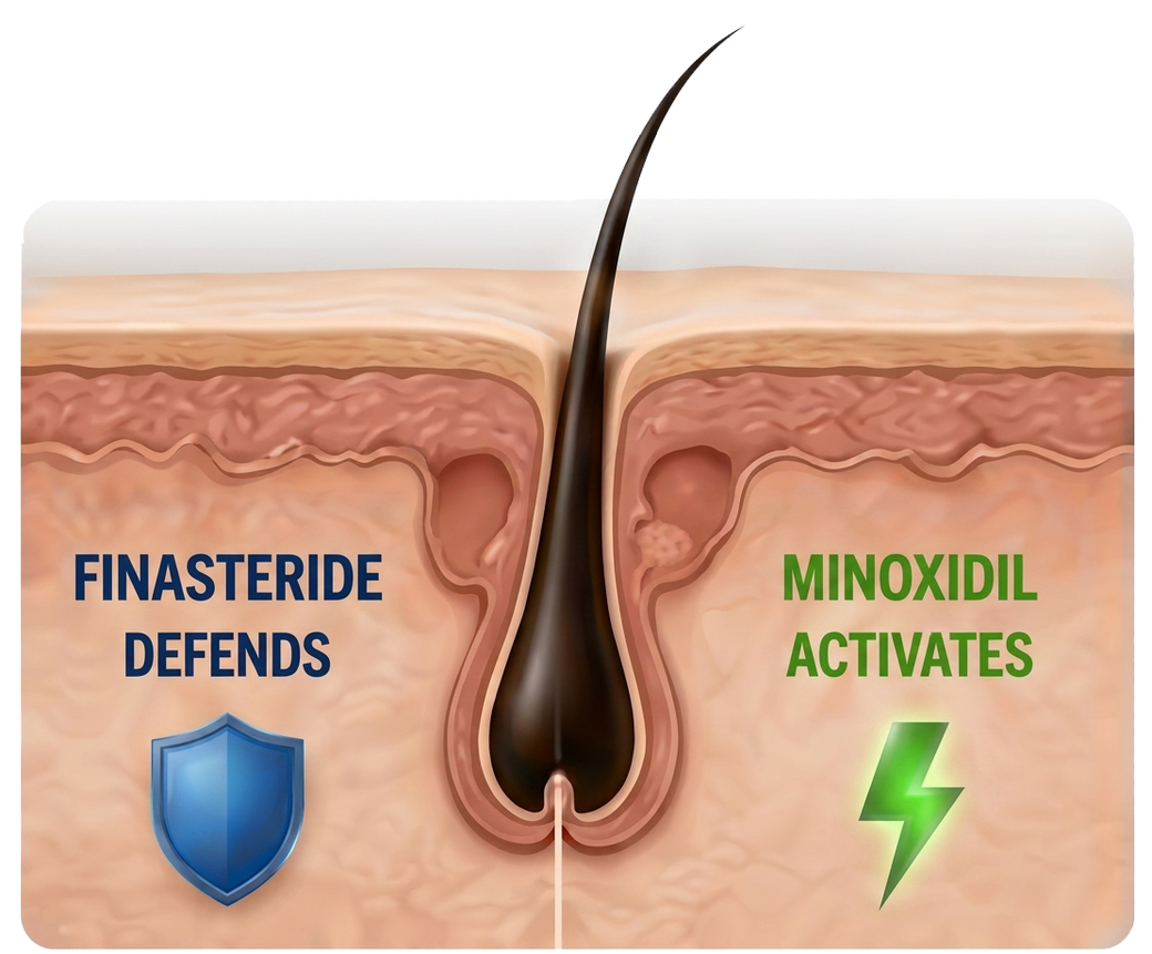 Combined DHT support and regrowth formula
